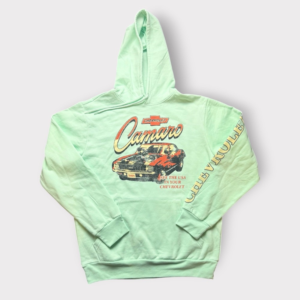 Chevrolet Camaro Graphic Hoodie Mint Green GM Licensed Mens Medium Retro Car